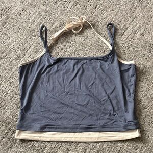 Slate blue and cream double layer tank with tie halter